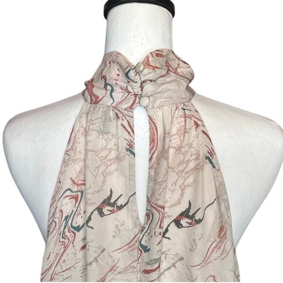 Torrid High Neck Tank Blouse Marble Pattern Cream Teal Rust Color Size 1 (14/16) - Picture 4 of 8